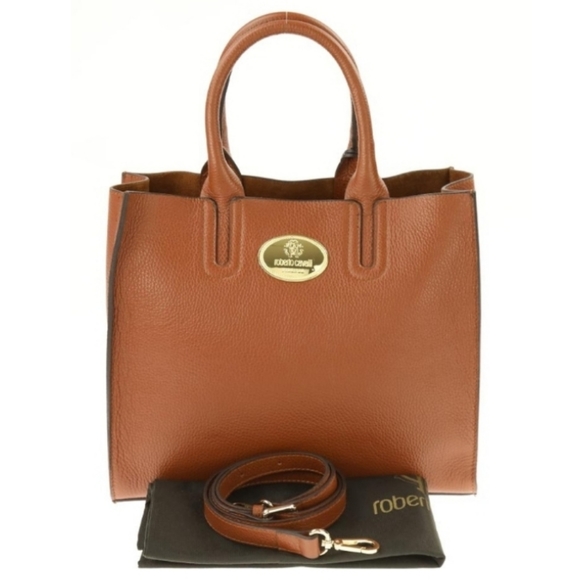 🆕️ Roberto Cavalli Vitello Cognac leather Tote - Picture 10 of 10